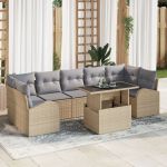 Set de sofa de grădină cu 8 piese și perne Bej Poli Ratan GartenMobel Dekor