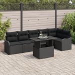 Set Canapea de Grădină Neagră  cu 7 Piese și Perne din Poliratan, Canapea de Grădină Neagră  cu 2 Locuri și Perne din Poliratan GartenMobel Dekor