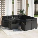 Set canapea 9 piese cu perne Negru Ratan Poli GartenMobel Dekor