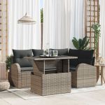 Set de Sofa Grădină 5 Piese cu Perne Gri Ratan Polimeric GartenMobel Dekor