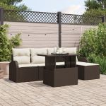 Set de Sofa pentru Grădină 6 Piese cu Perne Maro din Ratan Poli GartenMobel Dekor
