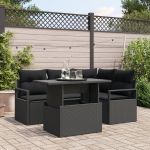 Set Sofa Grădină  5 Piese cu Pernuțe Negru Poliratan, Sofa Grădină  2 Locuri cu Pernuțe Negru Poliratan GartenMobel Dekor