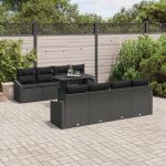 Set canapea grădină 9 piese cu perne Negru Ratan PE GartenMobel Dekor