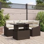 Set de 5 Piese de Sofa pentru Grădină cu Pernă Maro Ratan Poli GartenMobel Dekor