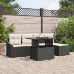 Set de 6 piese de sofa pentru grădină cu perne din poliratan negru GartenMobel Dekor