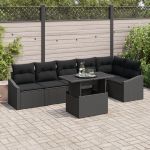Set de sofa de grădină cu 7 piese și perne negre din ratan poli GartenMobel Dekor