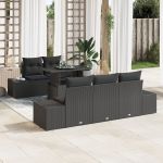Set de 6 Piese de Sofa de Grădină cu Pernuțe Negru Ratan Poly GartenMobel Dekor