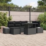 Set de canapea de grădină cu 7 piese, cu perne, Negru, Poliratan GartenMobel Dekor
