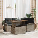 Set de Dining pentru Grădină 5 Piese cu perne Gri Ratan Poly Acacia GartenMobel Dekor