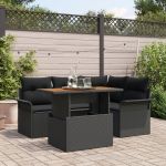 Set de dining pentru grădină cu 5 piese și perne negre din poliratan și acacia GartenMobel Dekor