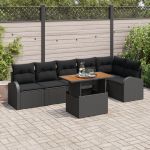 Set Masa Grădină 7 Piese cu Perne Ratan Negru Acacia GartenMobel Dekor