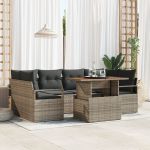 Set de 7 Piese Sofa de Grădină cu Perne Gri Ratan Acacia,  Sofa de Grădină pentru 2 Persoane cu Perne Gri Ratan PE GartenMobel Dekor