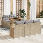 Set de Dining pentru Grădină 6 Piese cu Perne Bej Ratan Poli Acacia GartenMobel Dekor