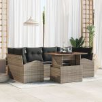 Set de dining pentru grădină 7 piese cu perne Gri Ratan Poli Acacia GartenMobel Dekor