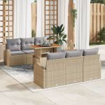 Set de dining pentru grădină de 7 piese cu perne Bej din Ratan Poli Acacia GartenMobel Dekor