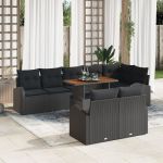 Set de mese pentru grădină cu perne, Negru, Poly Rattan, Acacia GartenMobel Dekor