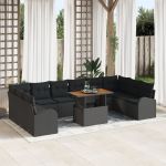 Set dining grădină cu perne Negru Poliratan Acacia GartenMobel Dekor