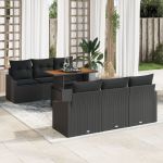 Set de dining pentru grădină cu 7 piese cu perne Negru Poliratan Acacia GartenMobel Dekor