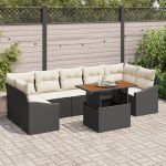 Set de dining pentru grădină cu perne, negru, din ratan poli GartenMobel Dekor