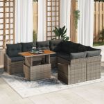 Set de Dining pentru Grădină cu 9 Piese cu Perne Gri Ratan Poli GartenMobel Dekor
