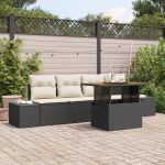 Set de dining pentru grădină 5 piese cu perne Ratan Poly Negru Acacia GartenMobel Dekor