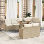 Set de dining pentru grădină 9 piese cu perne Bej din ratan poliesteric Acacia GartenMobel Dekor