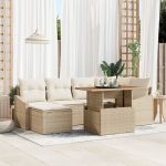 Set de dining pentru grădină cu 7 piese cu perne Bej Ratan Acacia GartenMobel Dekor