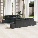 Set de dining pentru grădină cu 9 piese și perne, rattan negru și lemn de acacia GartenMobel Dekor