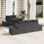 Set de dining pentru grădină de 6 piese cu perne, ratan negru și acacia GartenMobel Dekor