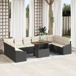 Set de mese de grădină de 11 piese cu perne Negru Poly Rattan Acacia GartenMobel Dekor
