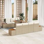 Set de dining pentru grădină 8 piese cu perne Bej Ratan Poly Acacia GartenMobel Dekor