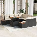 Set de dining pentru grădină cu perne, Negru, Poliratan, Acacia GartenMobel Dekor