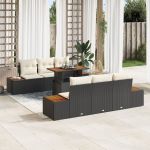 Set dining grădină 7 piese cu perne negre din poliratan acacia GartenMobel Dekor
