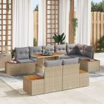 Set de dining pentru grădină 9 piese cu perne Bej Poli Ratan Acacia GartenMobel Dekor
