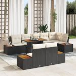 Set de dining pentru grădină 9 piese cu perne Rattan polițat negru Acacia GartenMobel Dekor