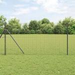 Împrejmuire Euro cu 13 Stâlpi 1.2x25 m Oțel Galvanizat Gri GartenMobel Dekor