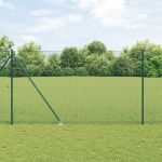 Gard din Fier Sudat cu 13 Stâlpi cu Vârf Verde 1.5x25 m Oțel GartenMobel Dekor