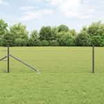 Gard Hexagonal  Gri 0,5x100 m Oțel, Stâlpi de gard  cu vârf 13 buc Ø32 mm 80 cm Oțel galvanizat GartenMobel Dekor