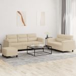 Set de canapele cu perne, 3 piese, crem, microfibră GartenMobel Dekor