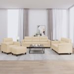 Set de canapele cu perne, 4 piese, crem, microfibră GartenMobel Dekor