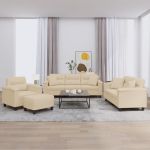 Set de canapele cu perne, 4 piese, crem, microfibră GartenMobel Dekor
