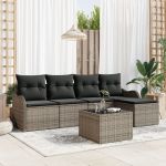 Set de 5 Piese de Sofa pentru Grădină cu Perne Gri Ratan Polimeric, Sofa cu Depozitare și Perne pentru Grădină  cu 2 Locuri Gri Ratan Polimeric GartenMobel Dekor