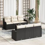 Set de Sofas pentru Grădină  7 Piese cu Perne Poliratan Negru, Sofa de Grădină  2-Șezlonguri cu Spațiu de Stocare și Perne Poliratan Negru GartenMobel Dekor