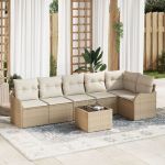 Set de canapea pentru grădină cu 7 piese cu perne Brown Poly Rattan, Set de canapea pentru grădină cu 2 locuri cu depozitare și perne Beige Poly Rattan GartenMobel Dekor