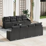 Set canapea grădină 7 piese și perne, Negru, Rattan Sintetic GartenMobel Dekor