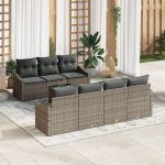 Set de dining pentru grădină 8 piese cu perne gri din ratan poli GartenMobel Dekor