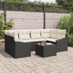 Set de dining pentru grădină de 7 piese cu perne Negru Poliratan GartenMobel Dekor