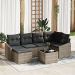 Set de dining pentru grădină cu 6 piese și perne, Ratan negru GartenMobel Dekor