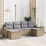 Set de masă de grădină cu 6 piese și perne bej din ratan poli GartenMobel Dekor