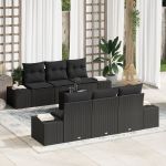 Set de canapea de grădină cu 7 piese și perne din ratan negru GartenMobel Dekor